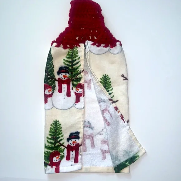 Hand Crafted Snowmen Crochet Top Hanging Kitchen Dish or Bathroom Hand Towels - Picture 10 of 10